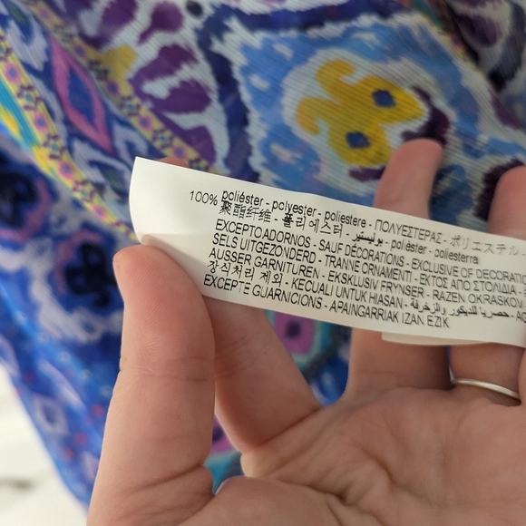 NWT Zara Geometric Print Blue Rhinestone Trim Sleeveless Swing Blouse Size XS - Picture 6 of 8